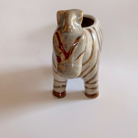 Ceramic Zebra Brown Planter - Picture 2 of 8